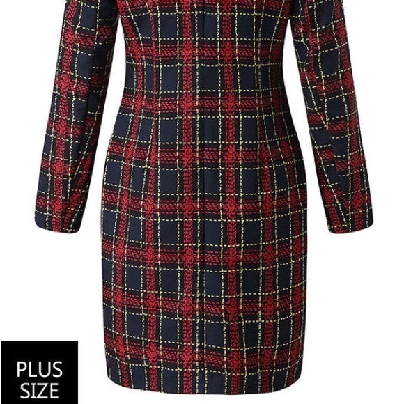 Plaid Women's Blazer Dress - Red and Navy - Picture 9 of 10